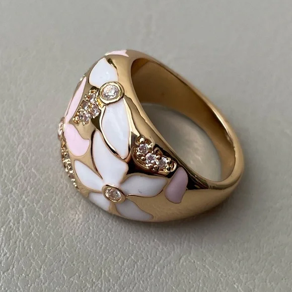 Piper K Floral Enamel Gold Plated Ring - Picture 4 of 7